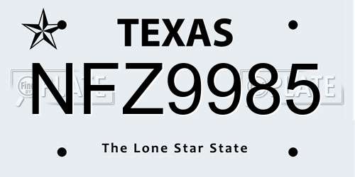 NFZ9985 Texas License Plate
