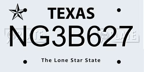 NG3B627 Texas License Plate