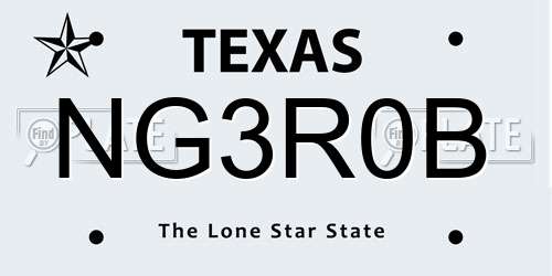 NG3R0B Texas License Plate