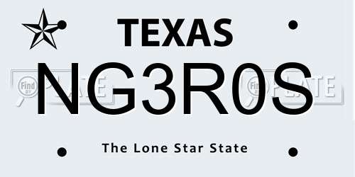 NG3R0S Texas License Plate