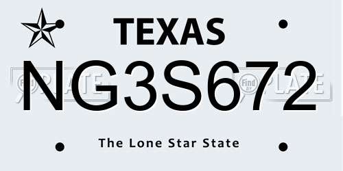 NG3S672 Texas License Plate