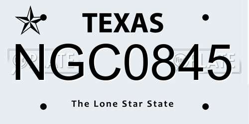 NGC0845 Texas License Plate
