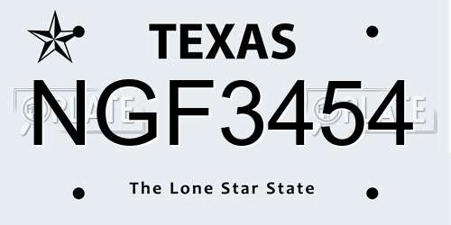 NGF3454 Texas License Plate