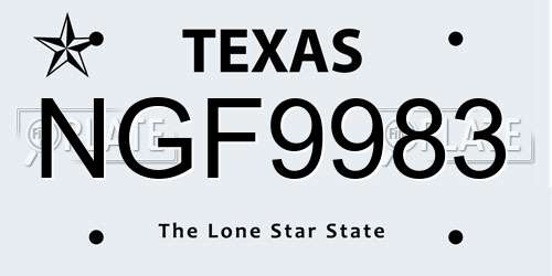 NGF9983 Texas License Plate