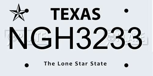 NGH3233 Texas License Plate