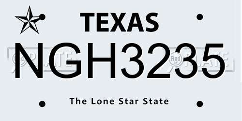 NGH3235 Texas License Plate