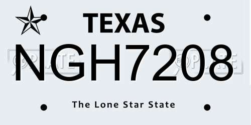 NGH7208 Texas License Plate