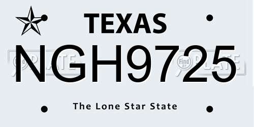 NGH9725 Texas License Plate
