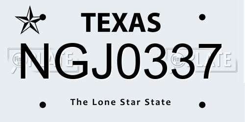 NGJ0337 Texas License Plate