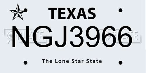 NGJ3966 Texas License Plate
