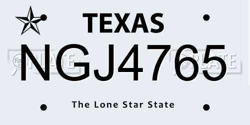 NGJ4765 Texas License Plate