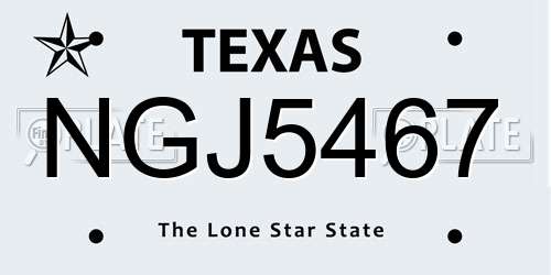 NGJ5467 Texas License Plate