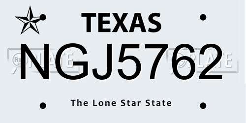 NGJ5762 Texas License Plate
