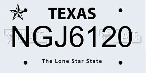 NGJ6120 Texas License Plate