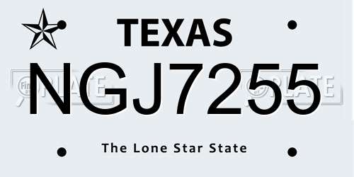 NGJ7255 Texas License Plate