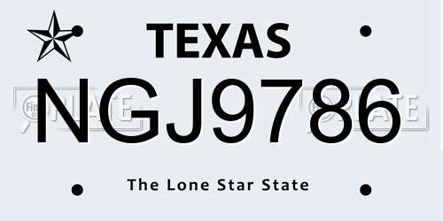NGJ9786 Texas License Plate