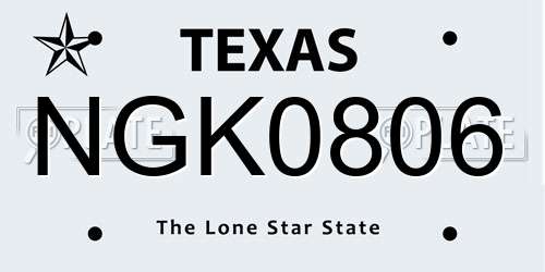 NGK0806 Texas License Plate