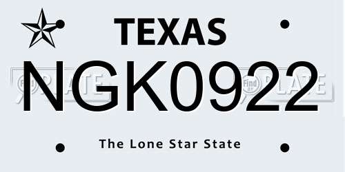 NGK0922 Texas License Plate