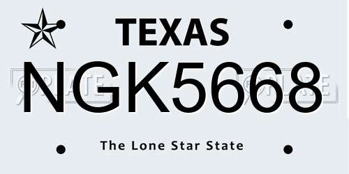 NGK5668 Texas License Plate