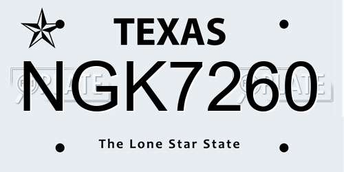 NGK7260 Texas License Plate