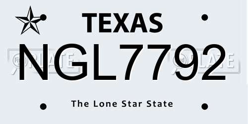 NGL7792 Texas License Plate