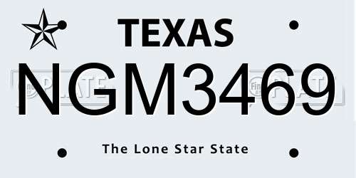 NGM3469 Texas License Plate