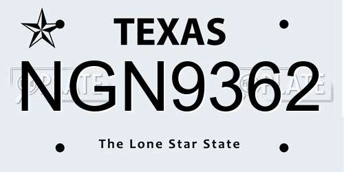 NGN9362 Texas License Plate