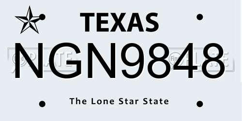 NGN9848 Texas License Plate