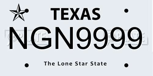 NGN9999 Texas License Plate