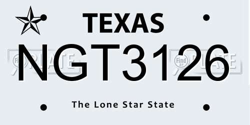 NGT3126 Texas License Plate