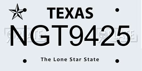 NGT9425 Texas License Plate