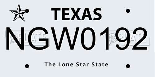 NGW0192 Texas License Plate