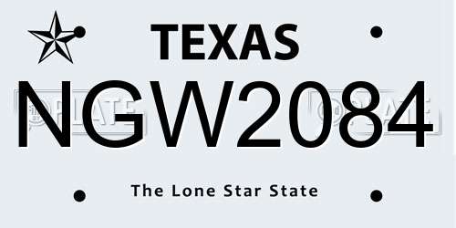 NGW2084 Texas License Plate