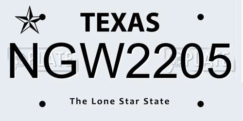 NGW2205 Texas License Plate
