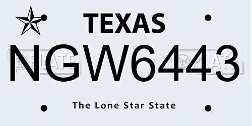 NGW6443 Texas License Plate
