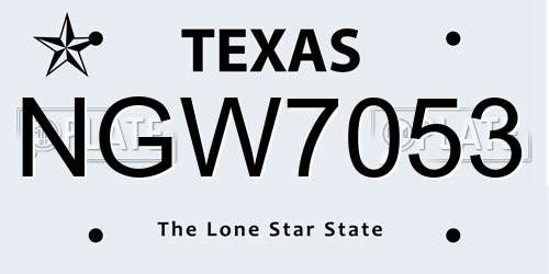 NGW7053 Texas License Plate