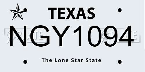 NGY1094 Texas License Plate