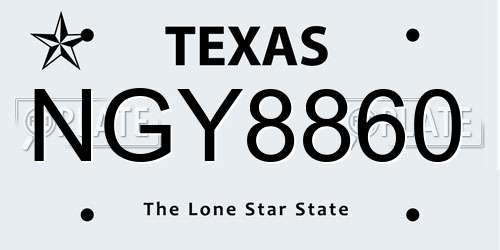 NGY8860 Texas License Plate