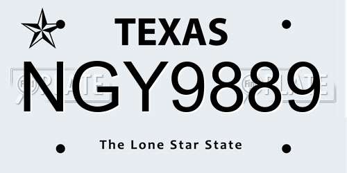 NGY9889 Texas License Plate