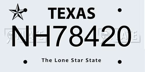 NH78420 Texas License Plate