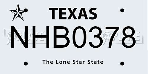 NHB0378 Texas License Plate