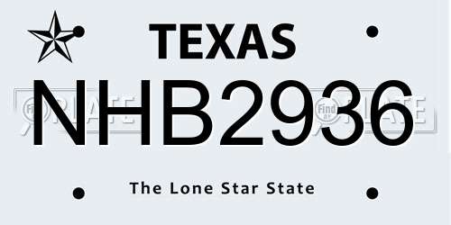 NHB2936 Texas License Plate