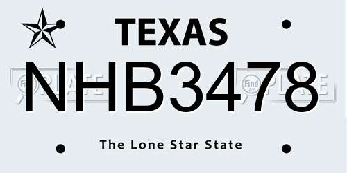 NHB3478 Texas License Plate