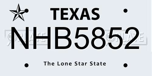 NHB5852 Texas License Plate