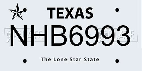 NHB6993 Texas License Plate