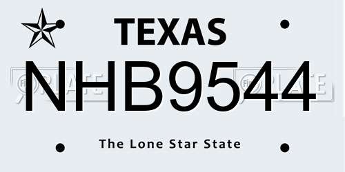 NHB9544 Texas License Plate