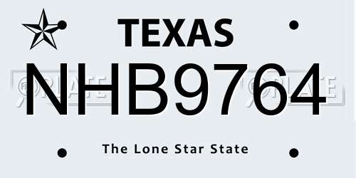 NHB9764 Texas License Plate