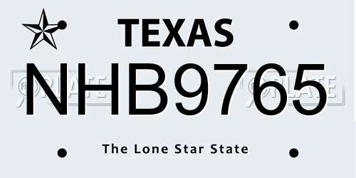 NHB9765 Texas License Plate