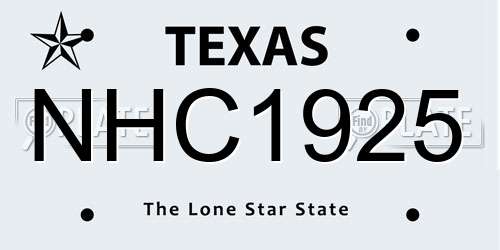 NHC1925 Texas License Plate