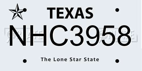 NHC3958 Texas License Plate